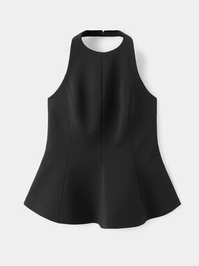 Mango Black Peplum Top with Halter Neck Size Medium BNWT
